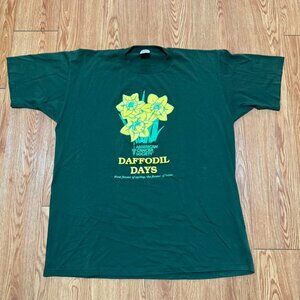 Vintage 90s Cancer Daffodil‎ Flower Life Single Stitch Green Shirt